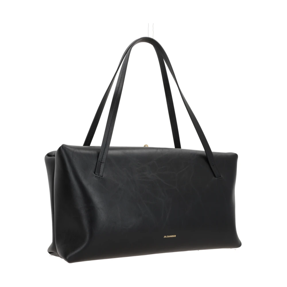 Jil Sander Zwarte leren handtas met gouden hardware Black Dames