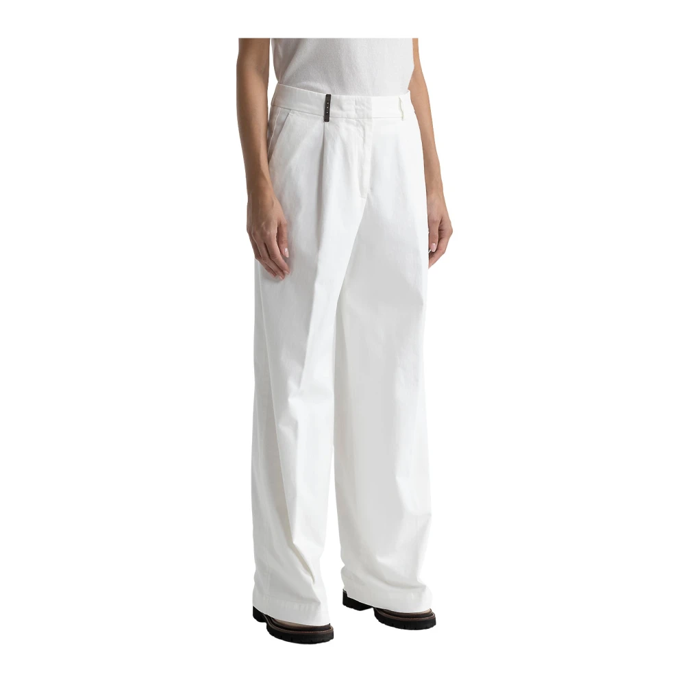 PESERICO Wijde broek in katoenen keperstof White Dames