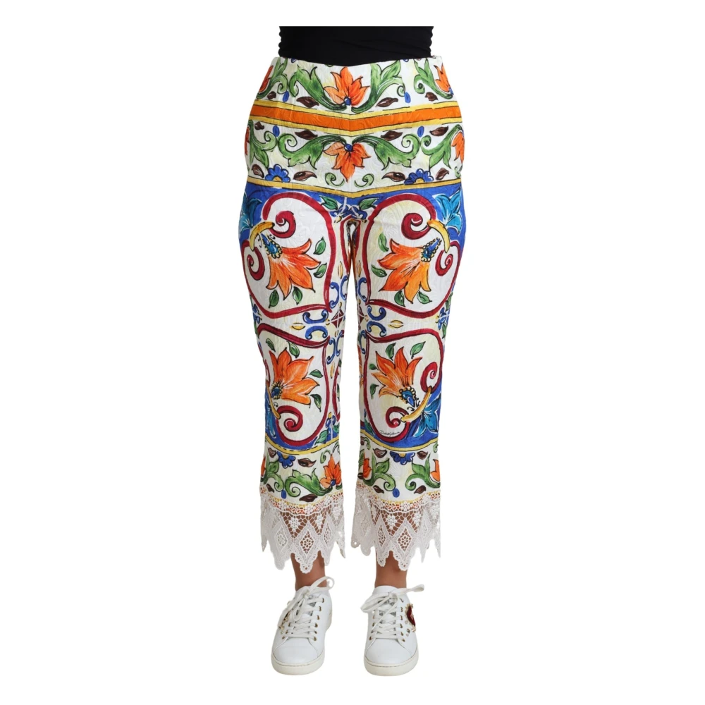 Dolce & Gabbana Women's Majolika Cropped Pants With High Waist