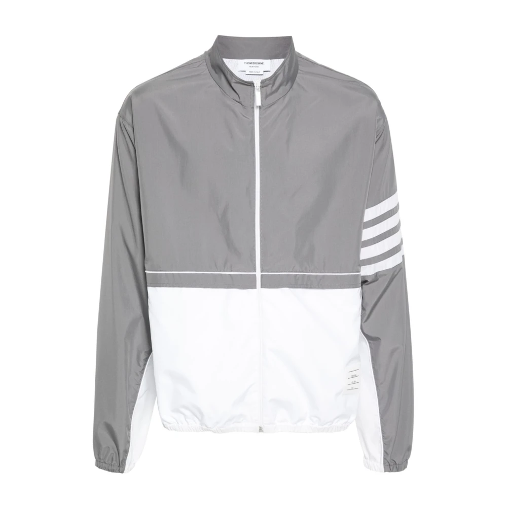 Thom Browne Grijze Colour-Block Jas met Handtekeningstrepen Gray Heren