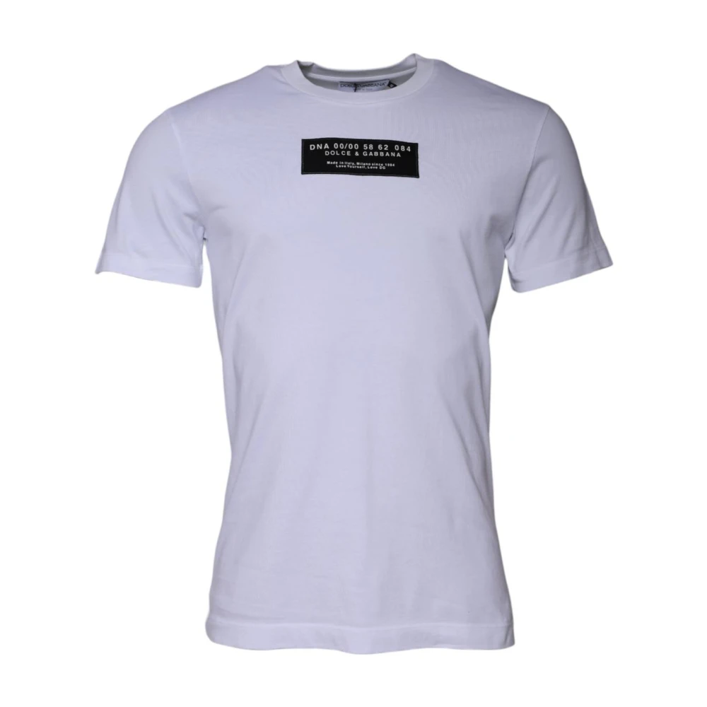 Dolce & Gabbana Men's White T-Shirts, S, Logo Print Crew Neck T-Shirt