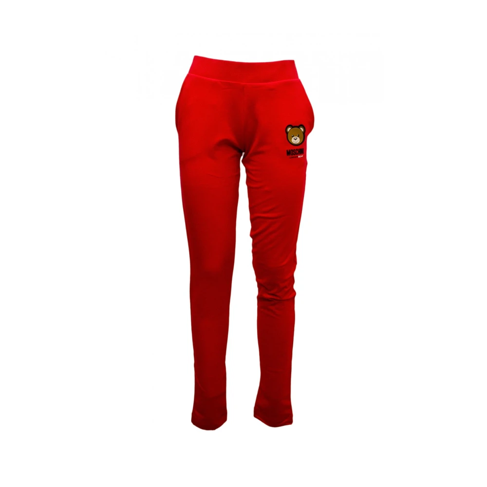 Moschino Rode broek van katoenmix met elastische tailleband en logo details Red Dames