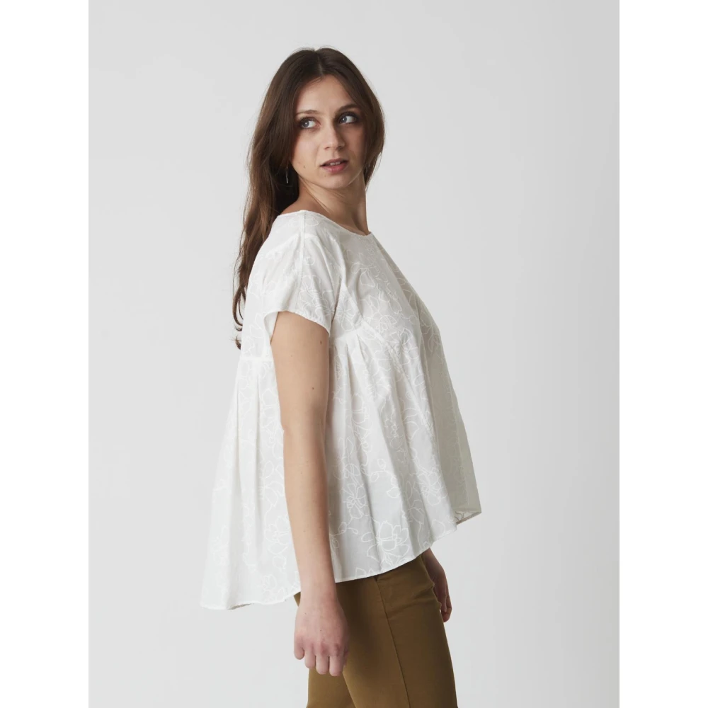 Manila Grace Korte Mouw Blouse White Dames
