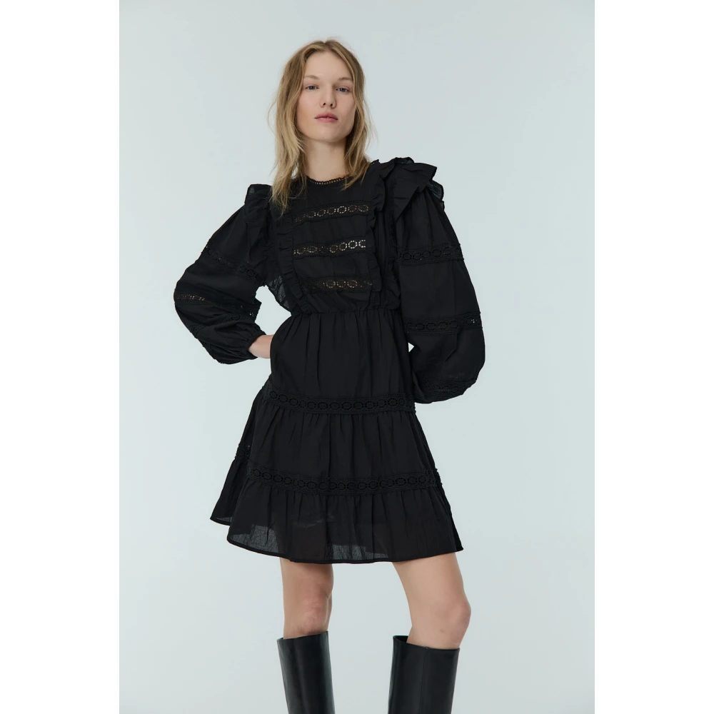 The New Society Kanten Ruche Jurk Black Dames