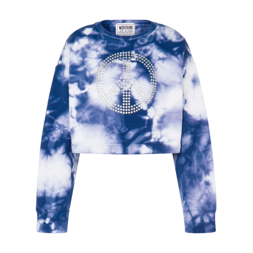Moschino Tie-Dye Katoenen Sweatshirt met Kristalapplicatie Blue Dames