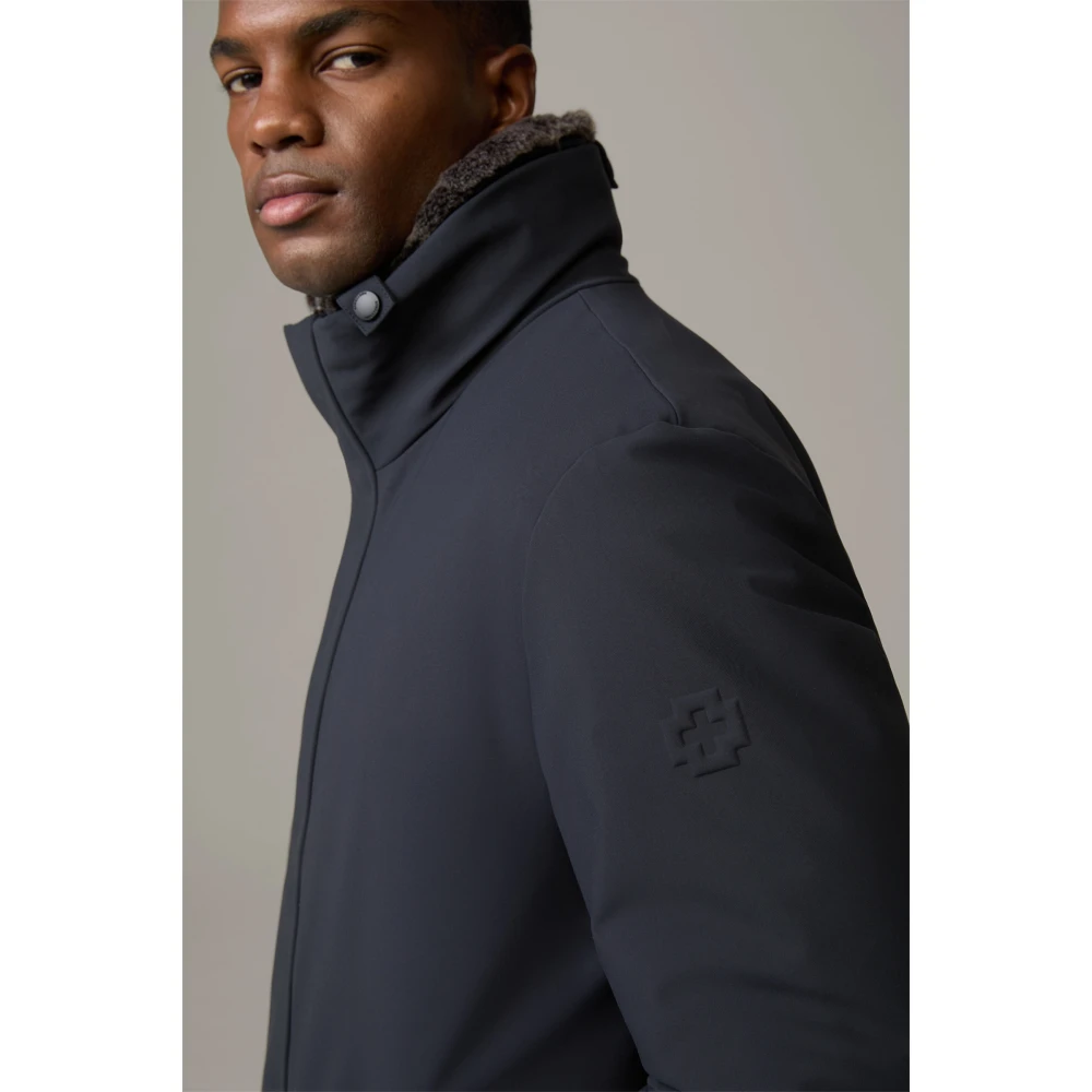 Strellson Heren winterjas met afneembare nepbont kraag Blue Heren