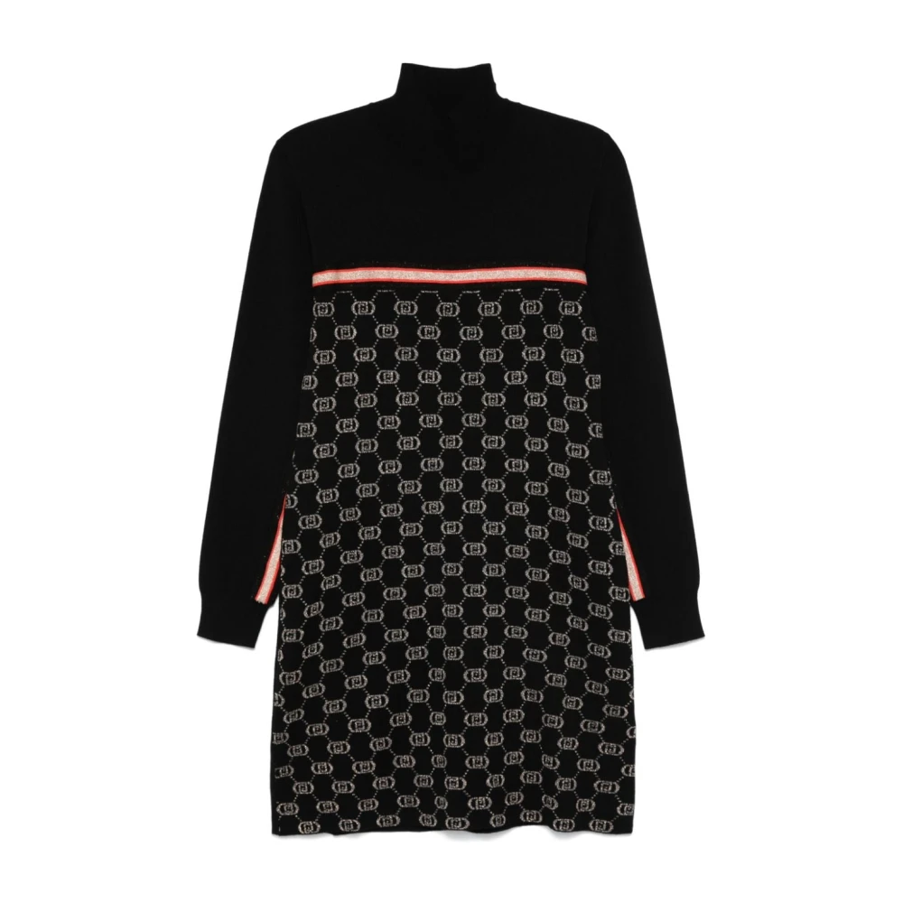 Liu Jo Gebreide Jacquard Logo Jurk Black Dames