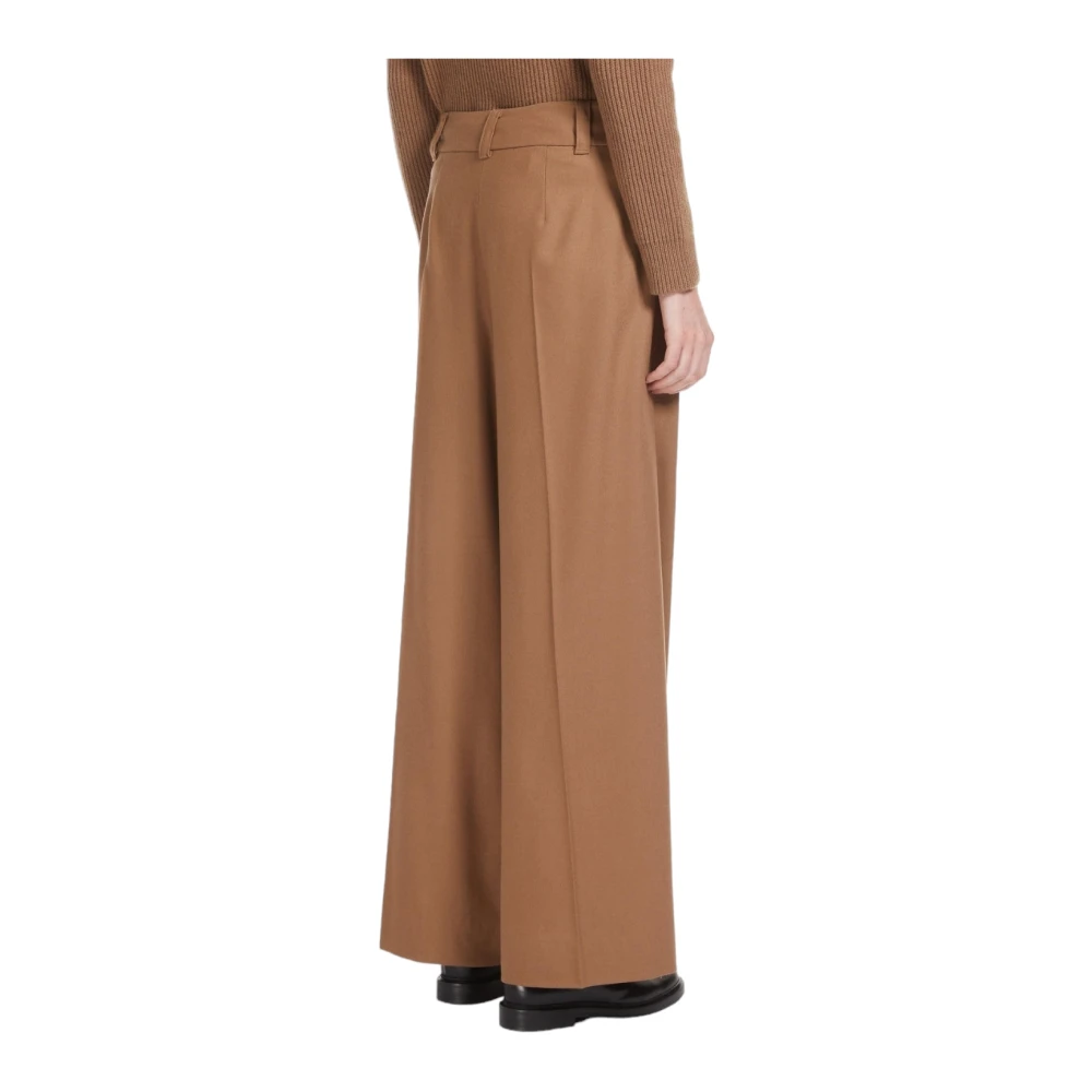 Max Mara Studio Wijde Flanellen Broek Brown Dames