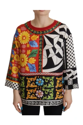 Silk Baroque Floral Round Neck Blouse