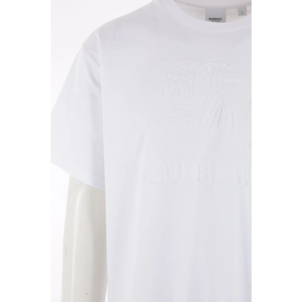 Burberry Witte Jersey Katoenen T-shirt met Equestrian Teddy Logo White Heren