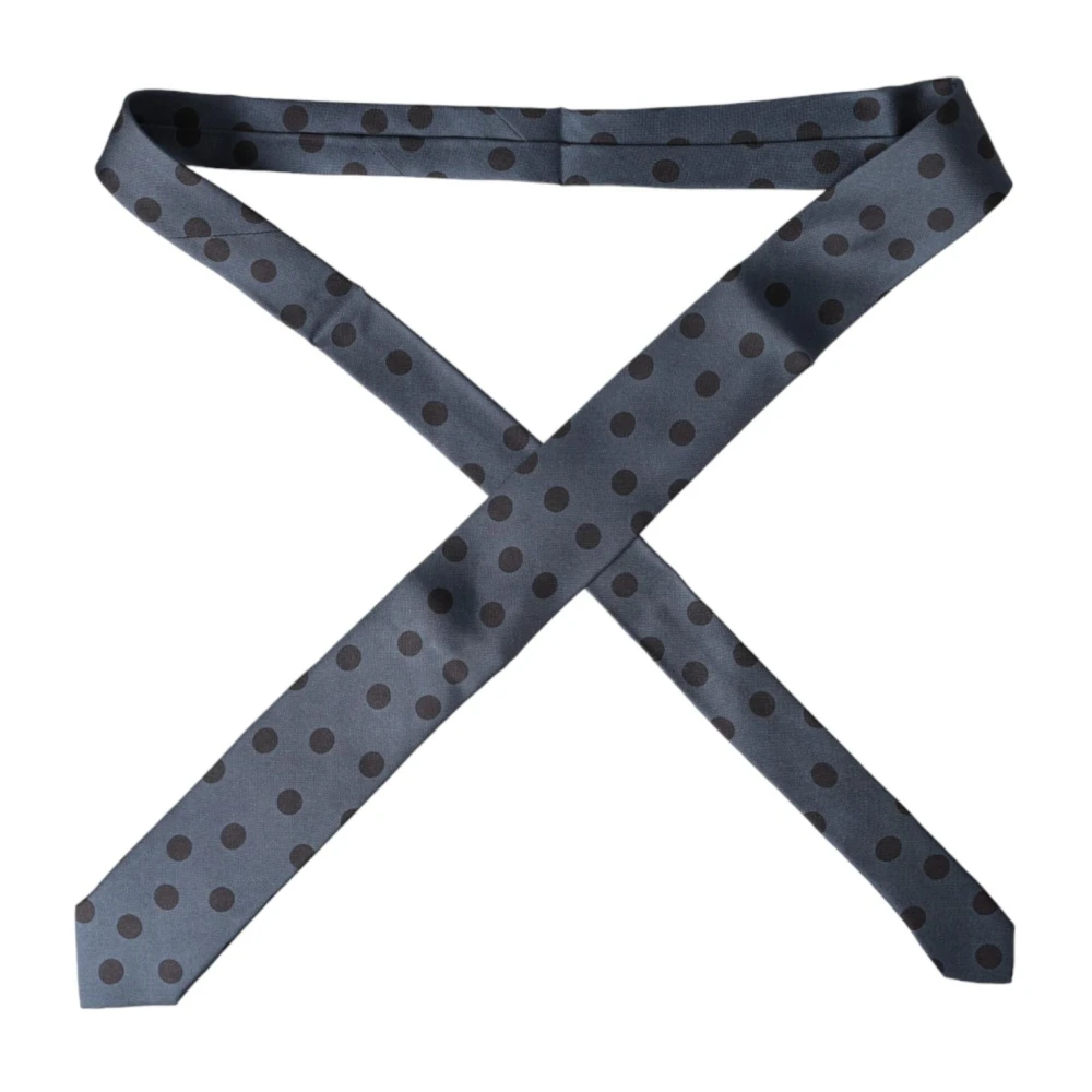 Dolce & Gabbana Blauw Zwart Polka Dot Zijden Stropdas Blue Heren