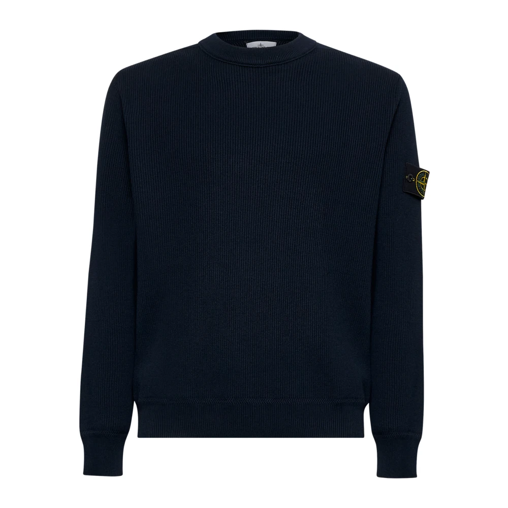 Stone Island Blauwe Geribbelde Trui met Badge Detail Blue Heren