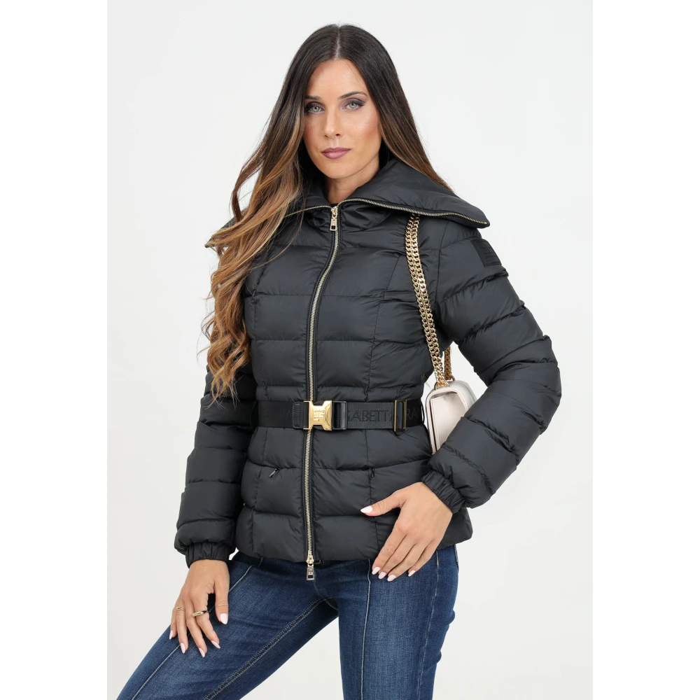 Elisabetta Franchi Zwarte Nylon gewatteerde jas voor vrouwen Black Dames