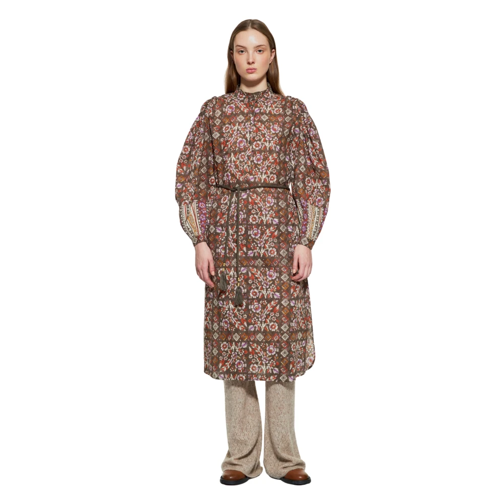 Antik batik Bloemenprint jurk Brown Dames