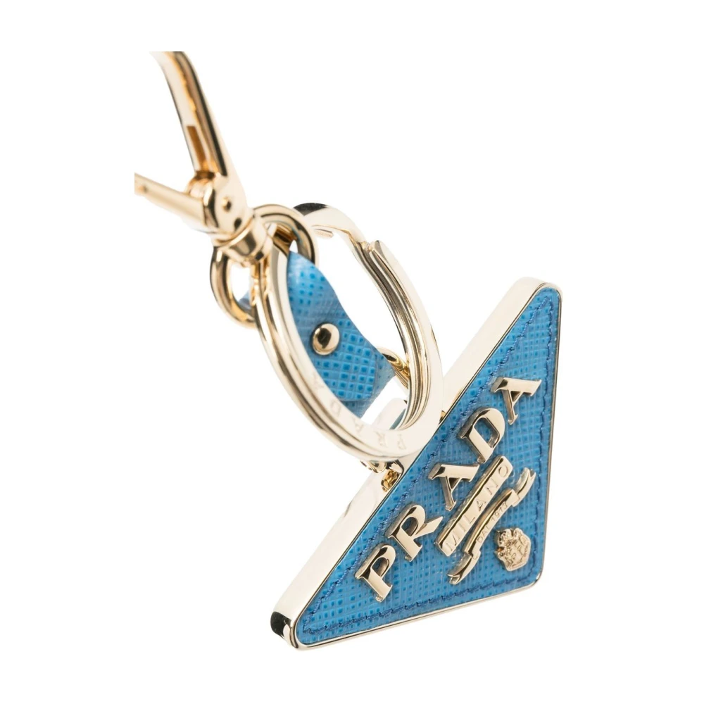 Prada Saffiano Leren Sleutelhanger met Driehoekig Logo Blue Dames