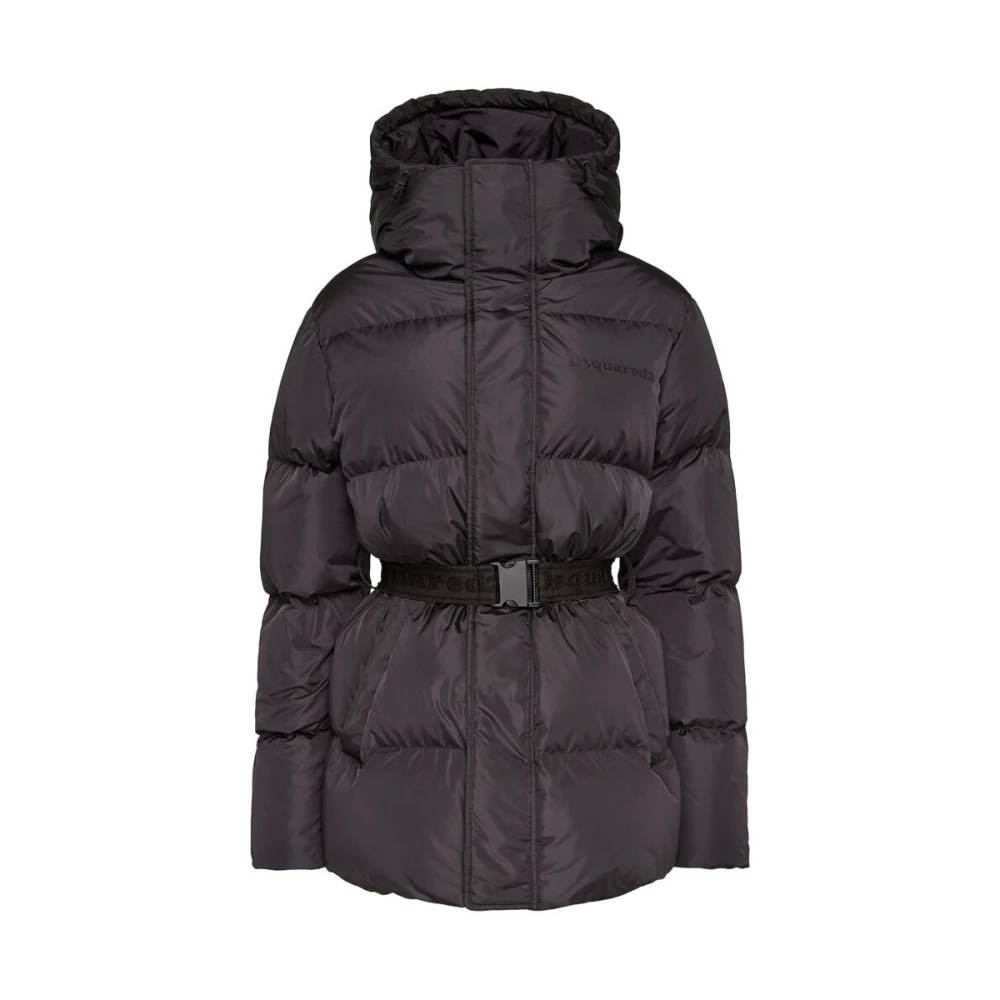 Dsquared2 Zwarte Gewatteerde Jas met Trekkoord Capuchon Black Dames