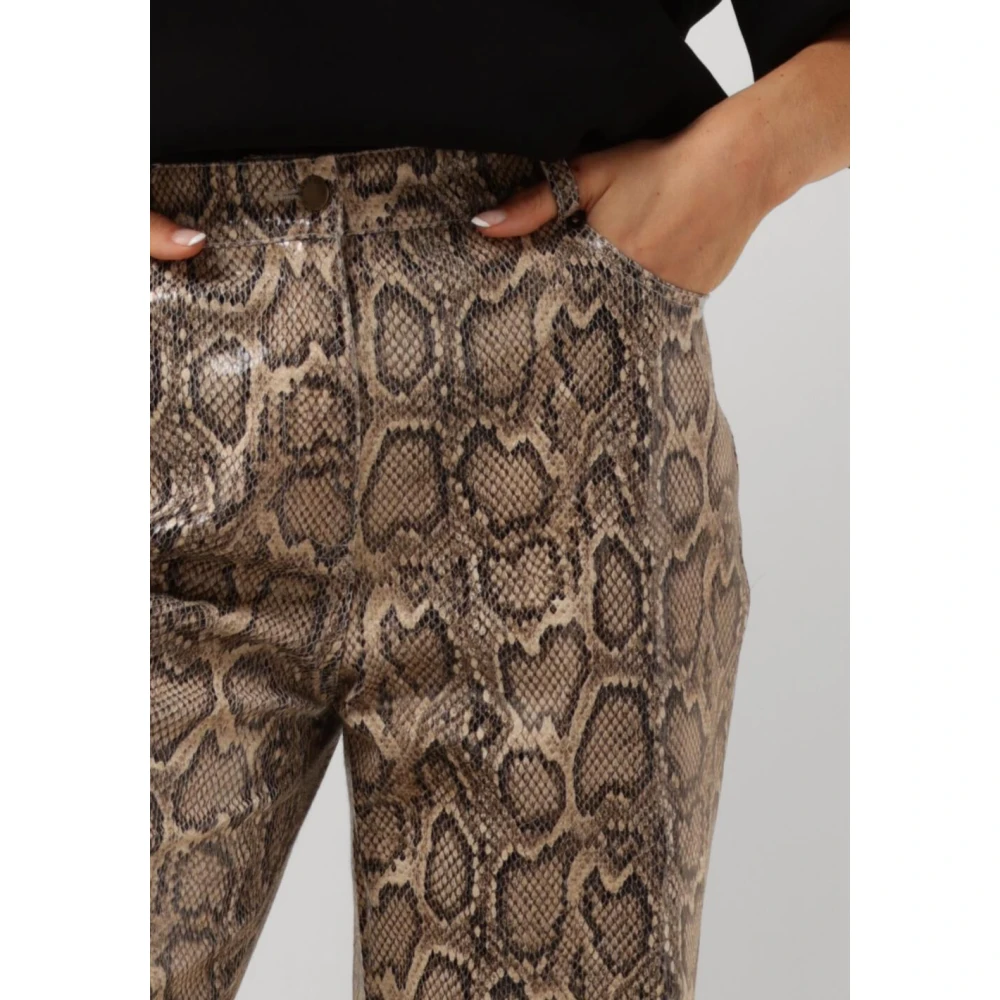 Harper & Yve Wijde Pijp Slangenprint Leatherlook Broek Brown Dames