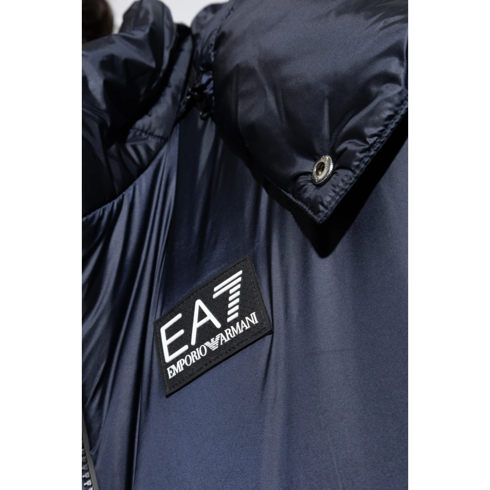 Emporio Armani EA7 Gewatteerde jas met afneembare capuchon Blue Heren