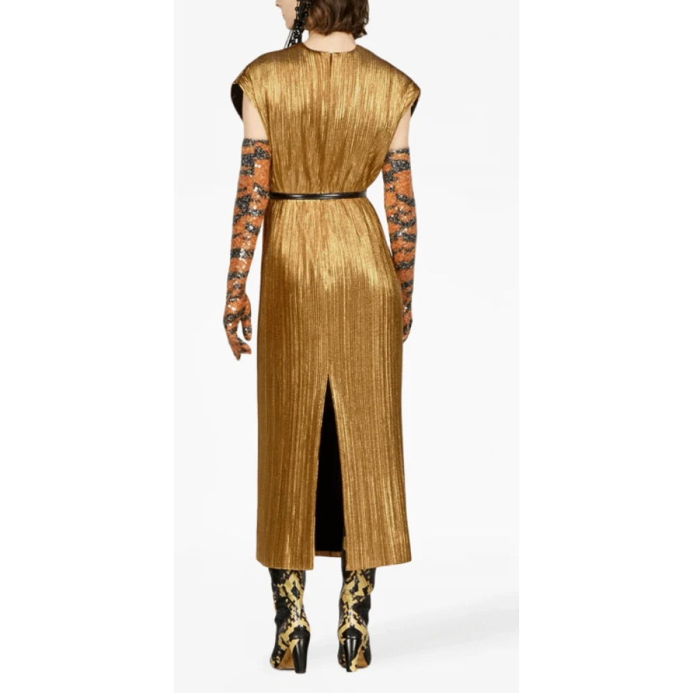 Gucci Cady Lamé Midi Jurk Yellow Dames