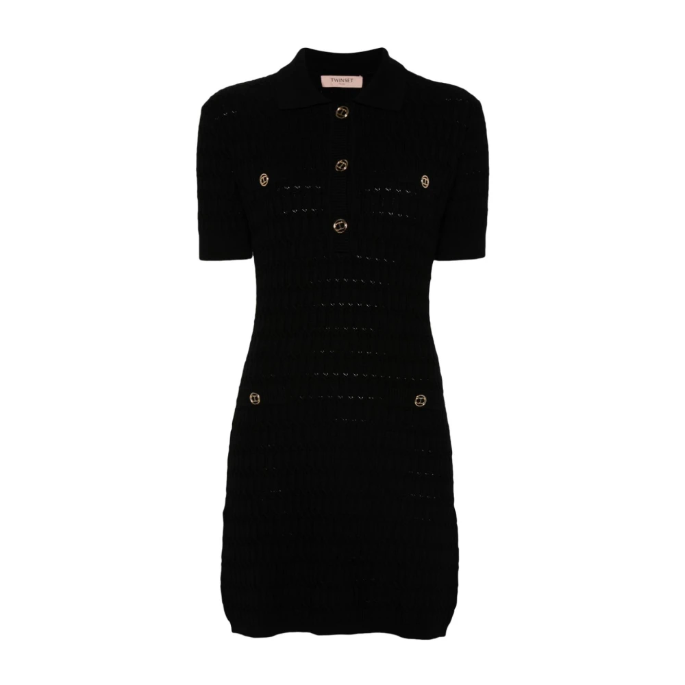 Twinset Zwarte Polo Kraag Jurk Black Dames