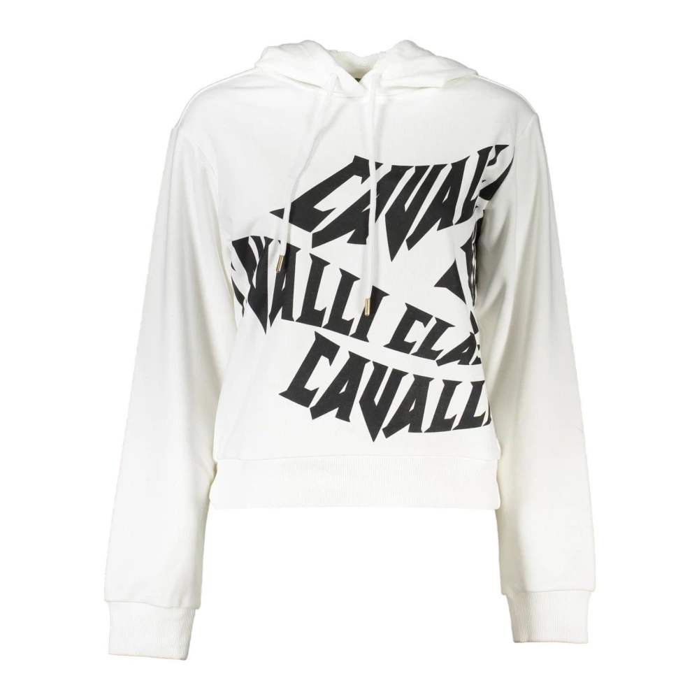 Cavalli Class Women's White Hoodies,, Cotton Hooded Jumper Large
