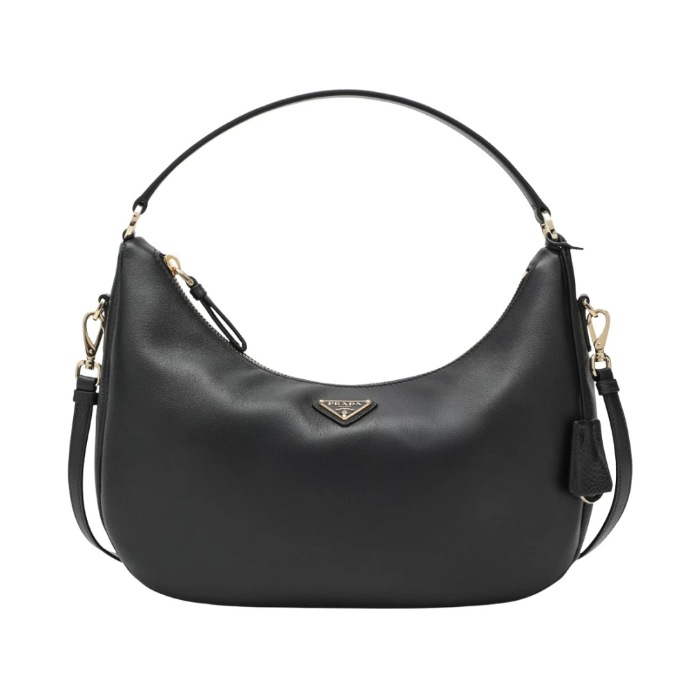 Prada Triangle Logo Leather Shoulder Bag - Female - Shoulder Bags - Black - One Size - Bags