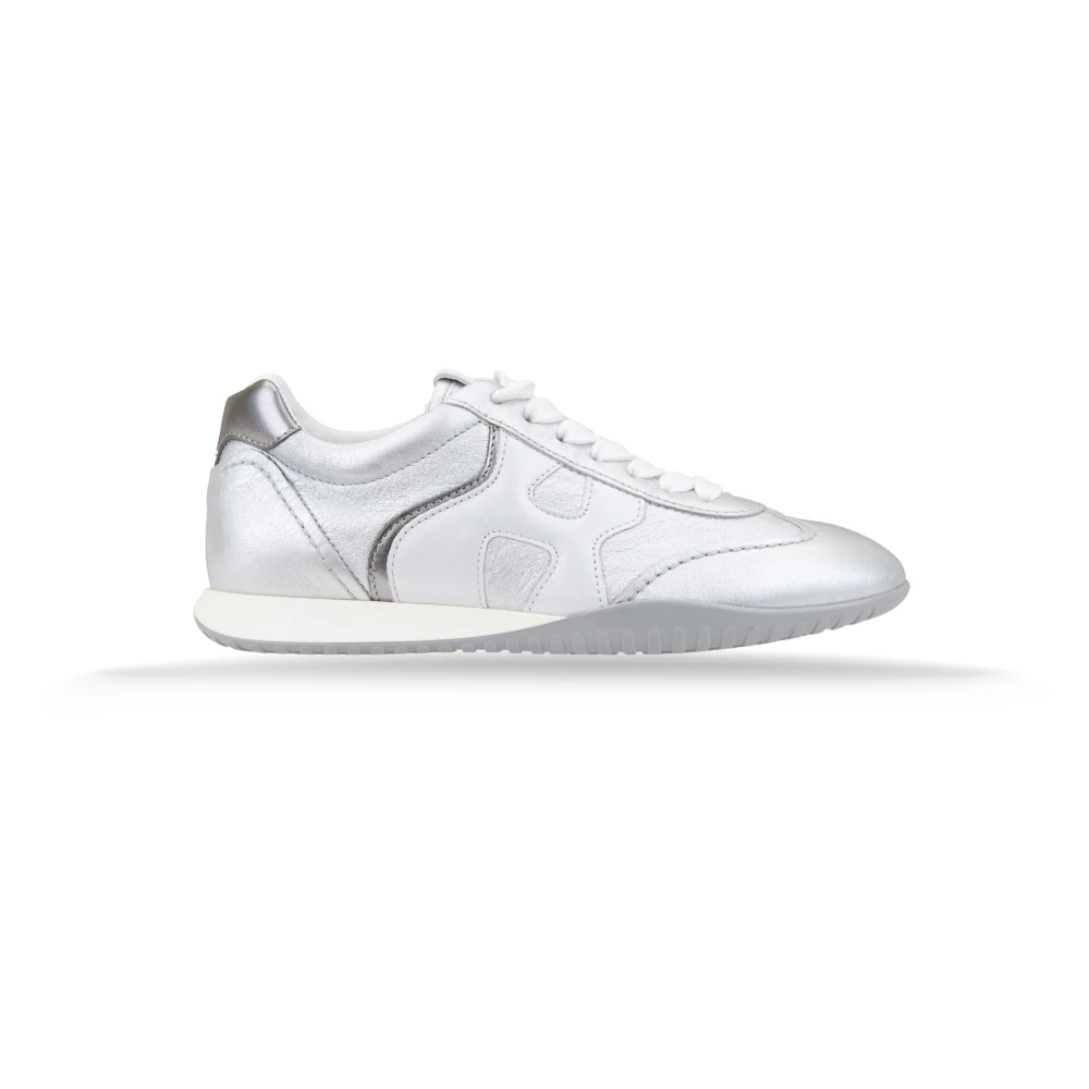 Hogan Gelamineerde leren vetersneakers Dames Schoenen Grijs