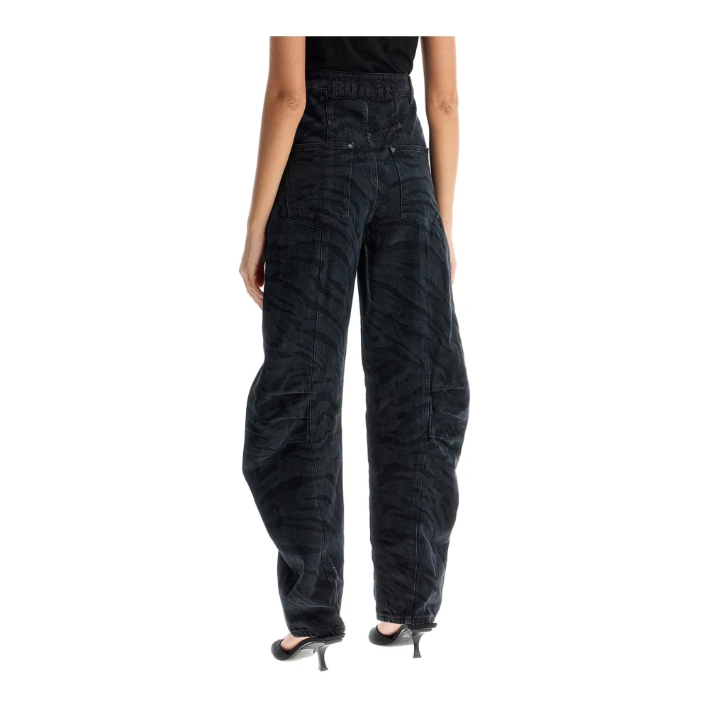 Rotate Birger Christensen Zebraprint Barrel Jeans met Hoge Taille Black Dames