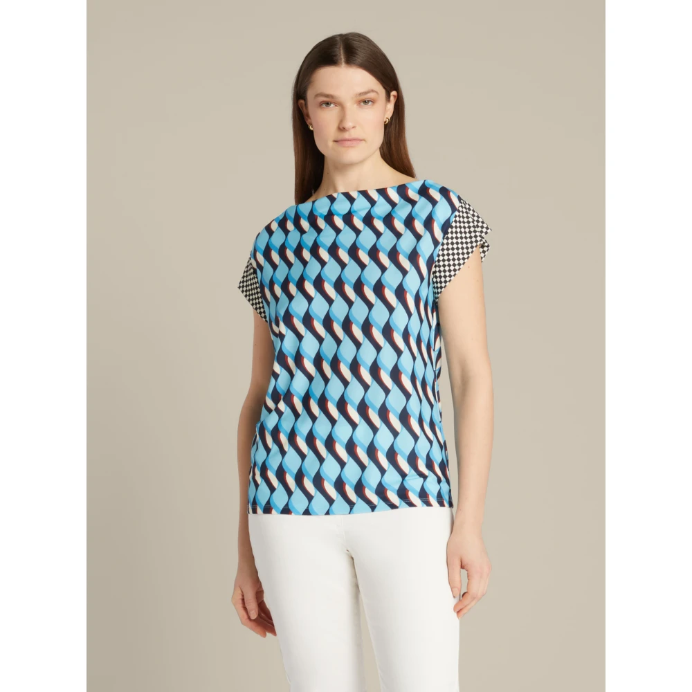 Elena Mirò Geometrisch Print T-Shirt Blue Dames