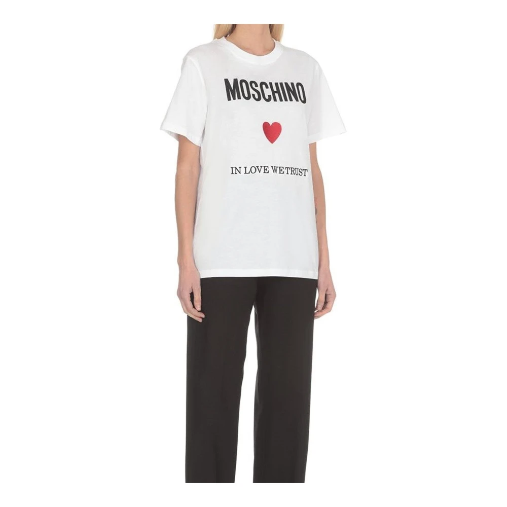Moschino Liefde Vertrouwen T-Shirt Rood Hart Logo White Dames