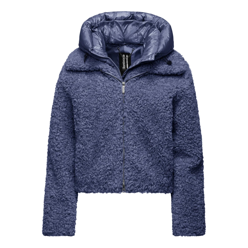 Bomboogie Women's Blue Short Bimaterial Coat With Detachable Hood - Down Jackets - M - Jackets