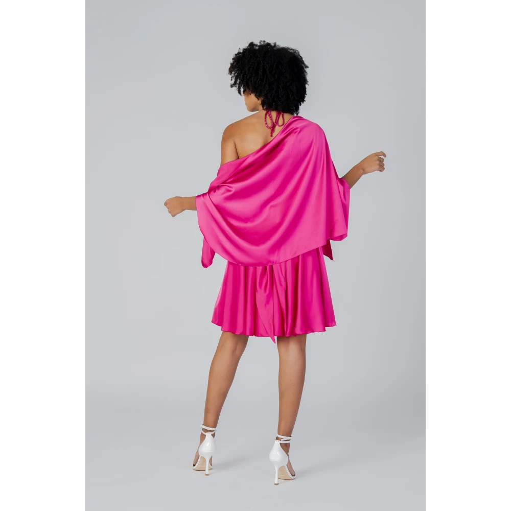 Sol Wears Women Fuchsia Satijnen Mini Jurk met Wrap Pink Dames