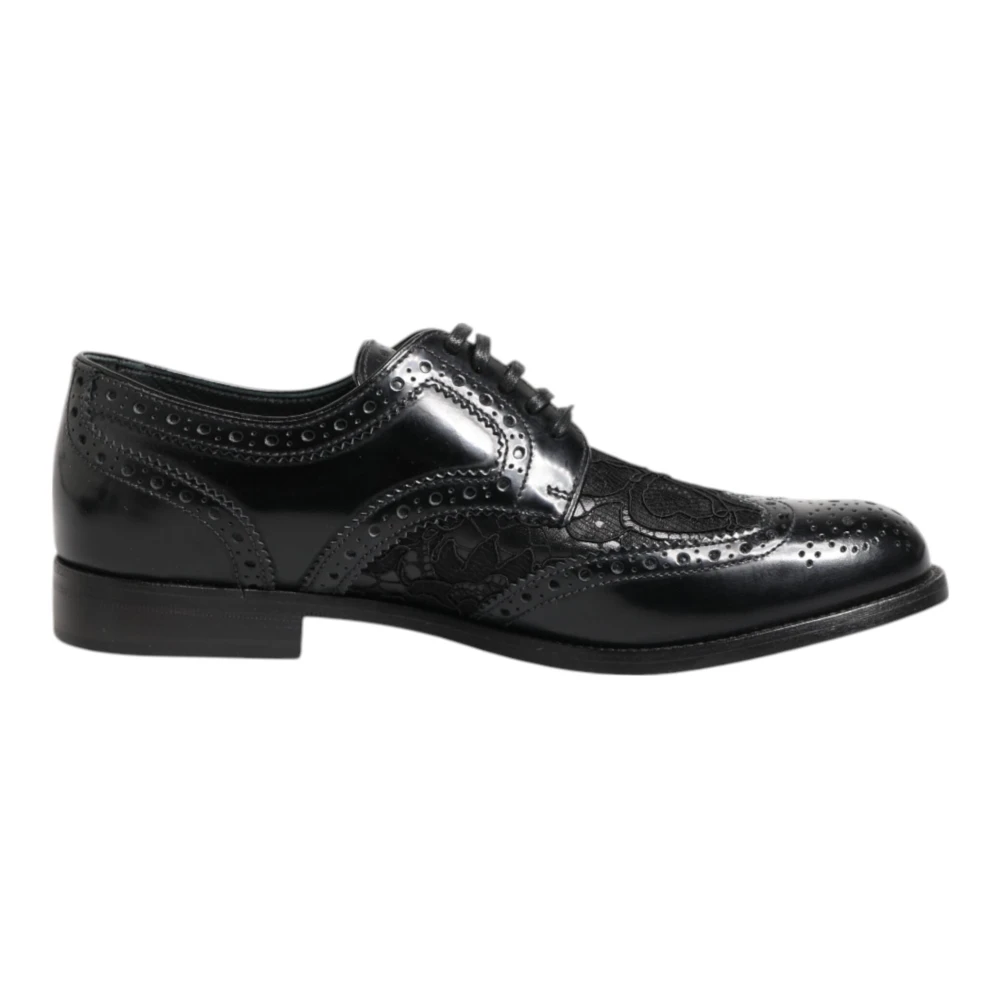 Dolce & Gabbana Black Leather Floral Lace Dress Shoes - Female - Laced Shoes - Black - 3 1/2 Uk - Shoes