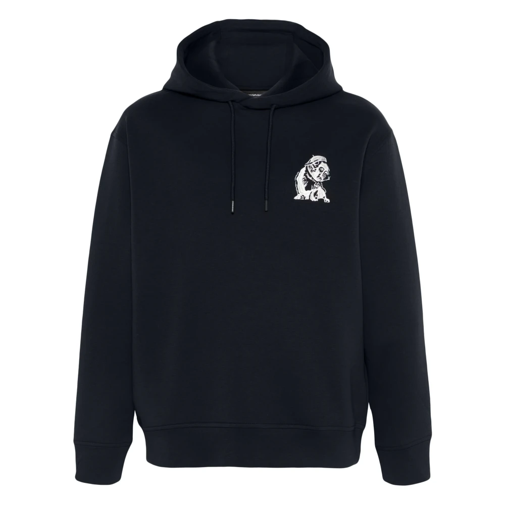 Emporio Armani Katoenmix hoodie met elastaan Black Heren
