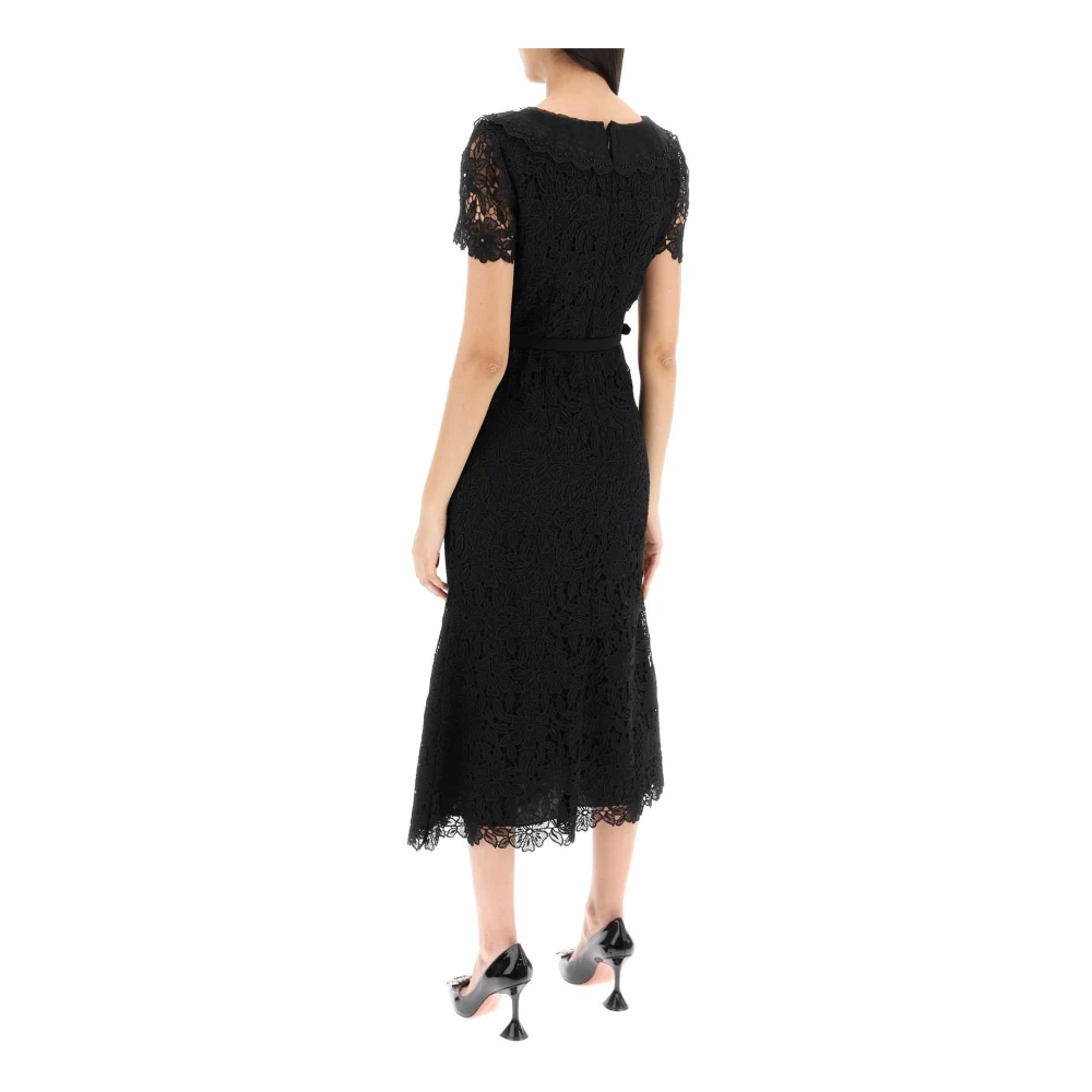 Self Portrait Midi Jurk van Guipure Kant met Siersteen Black Dames