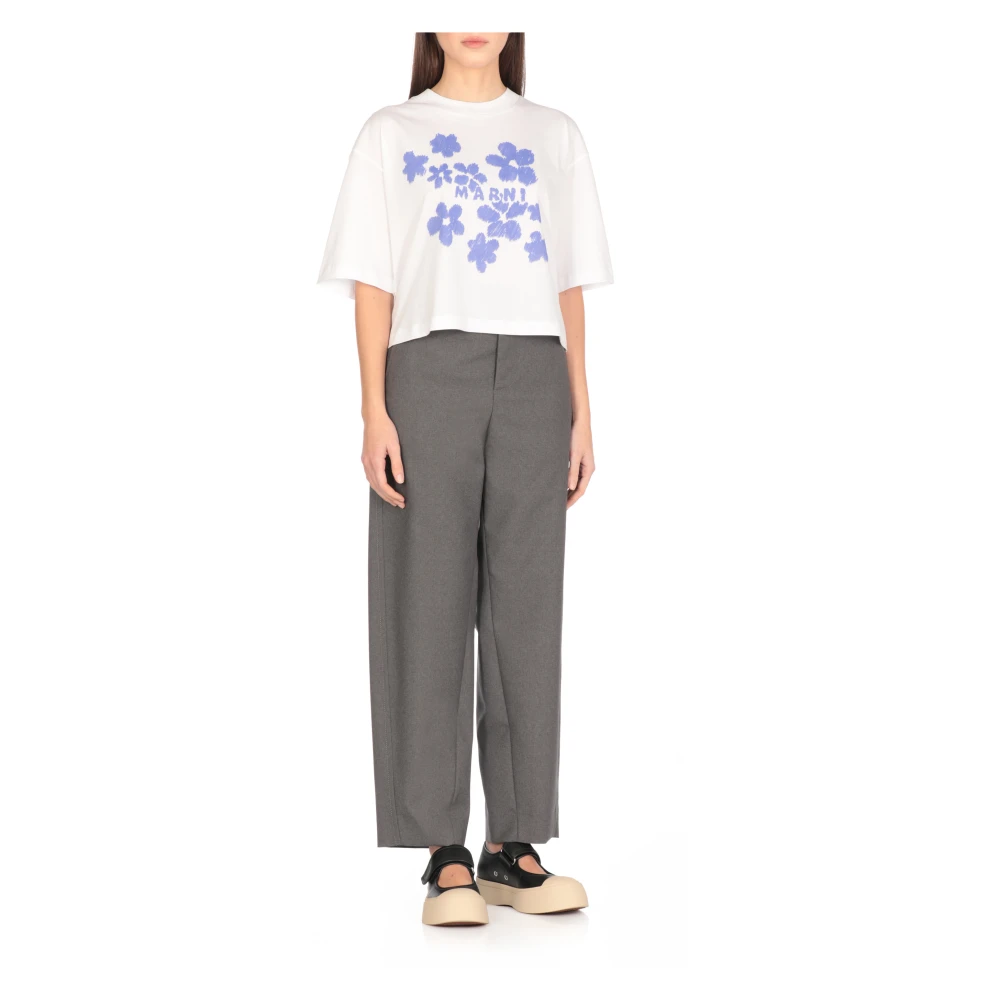 Marni Wit Katoenen T-shirt Ronde Hals Korte Mouwen White Dames