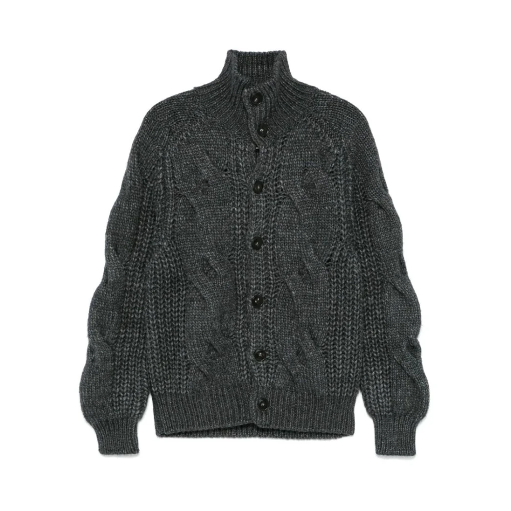 Canali Chunky Cable Gebreide Trui Gray Heren