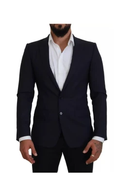 Blå Ull Slim Fit Formell Blazer