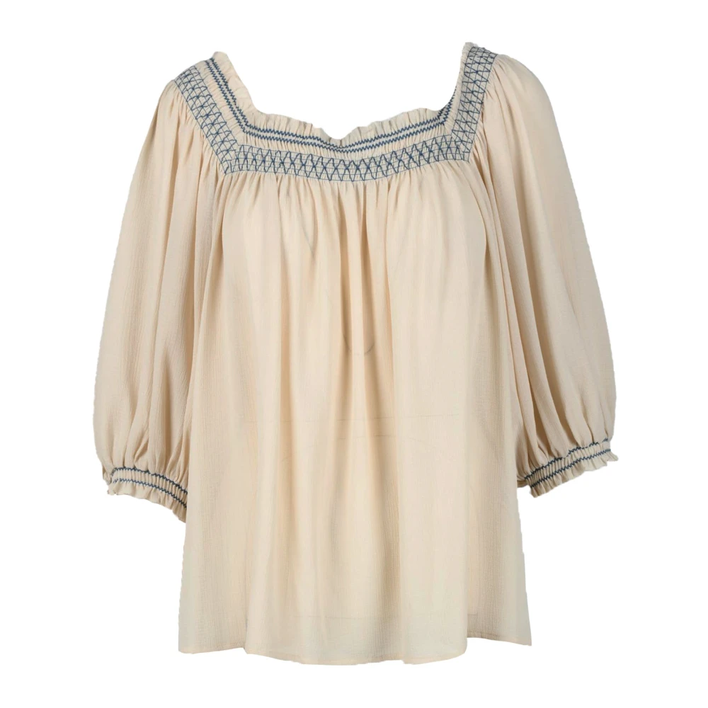 See by Chloé Zijden Flou Off-Shoulder Top Green Dames