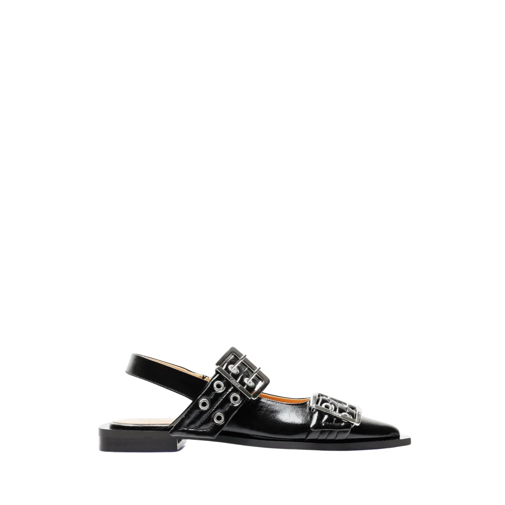 Ganni Women's Black Feminine Buckle Ballerina Flats