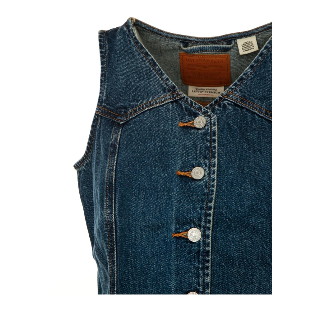 Levi's Denim Vest met V-hals Korsetstijl Blue Dames
