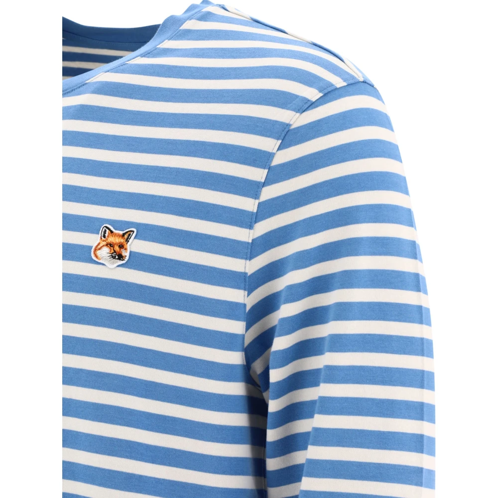 Maison Kitsuné Fox Head Gestreept Katoenen T-Shirt Blue Heren