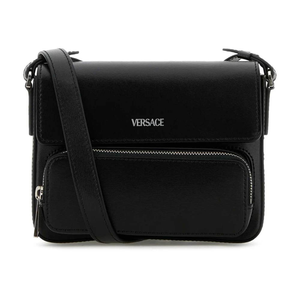 Versace Stijlvolle Zwarte Leren Crossbody Tas Black Heren