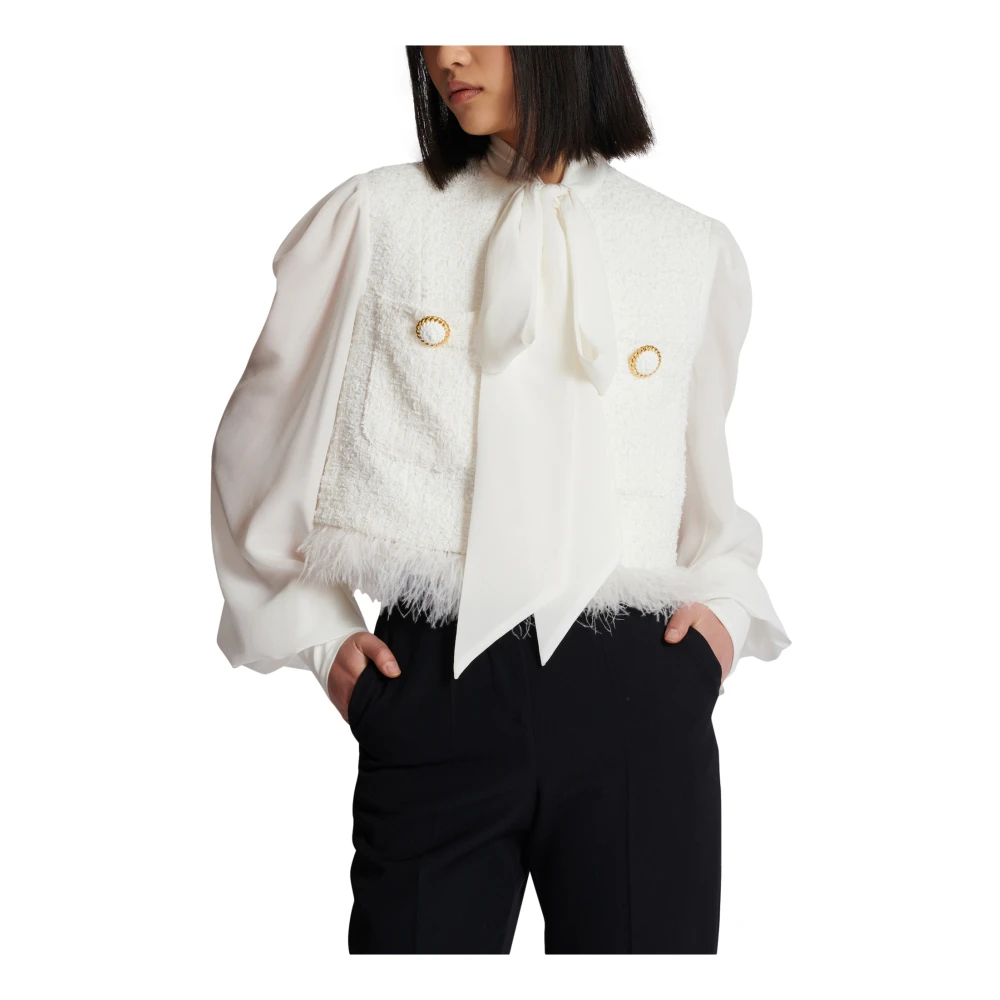 Balmain Tweed en crepe jas White Dames