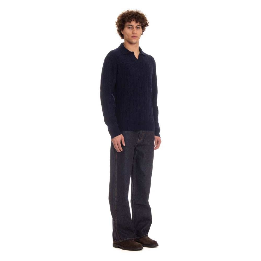 Drumohr Blauwe Trui met Geribbelde Details Blue Heren