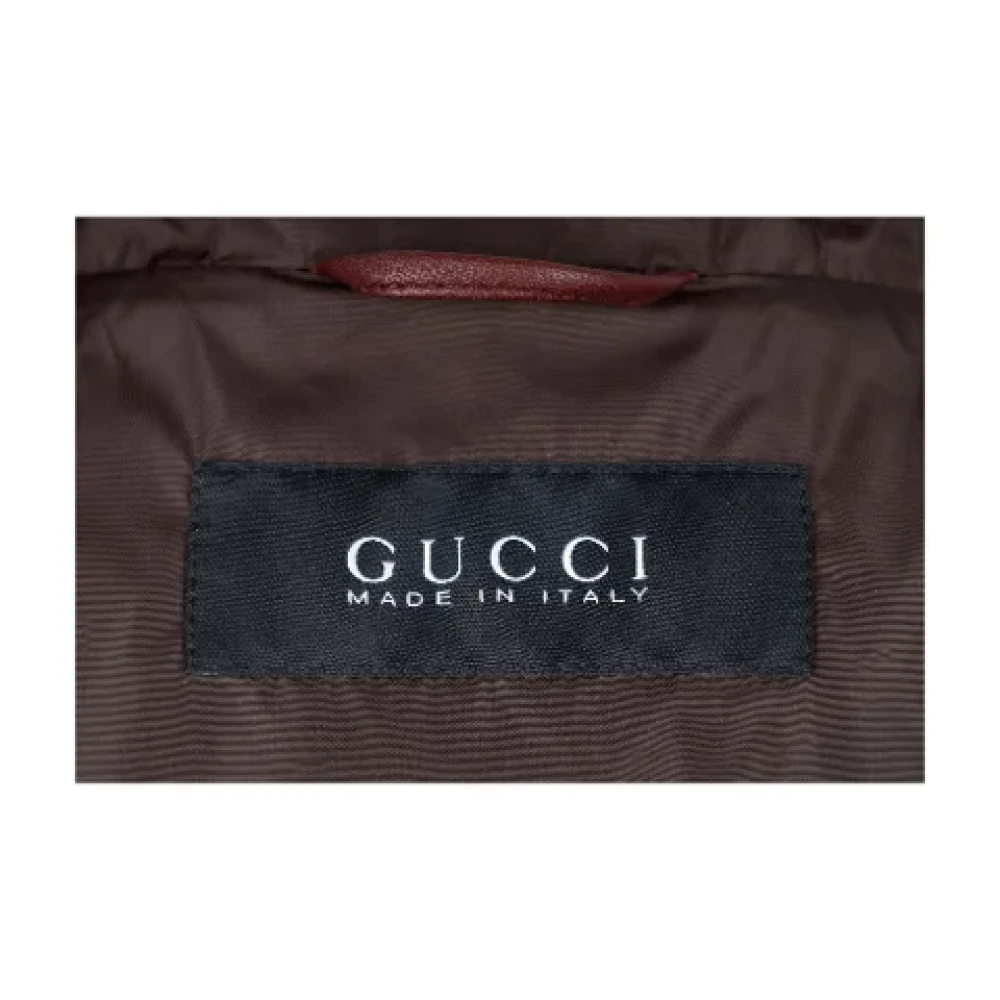 Gucci Vintage Tijdloze Bruine Leren Jas met Trekkoord Hoodie Brown Dames