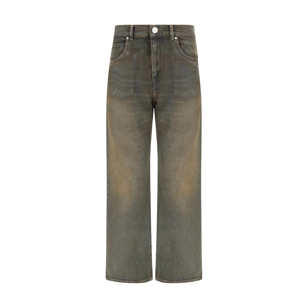 Pinko Denim Straight Broek met Leren Patch Brown Dames