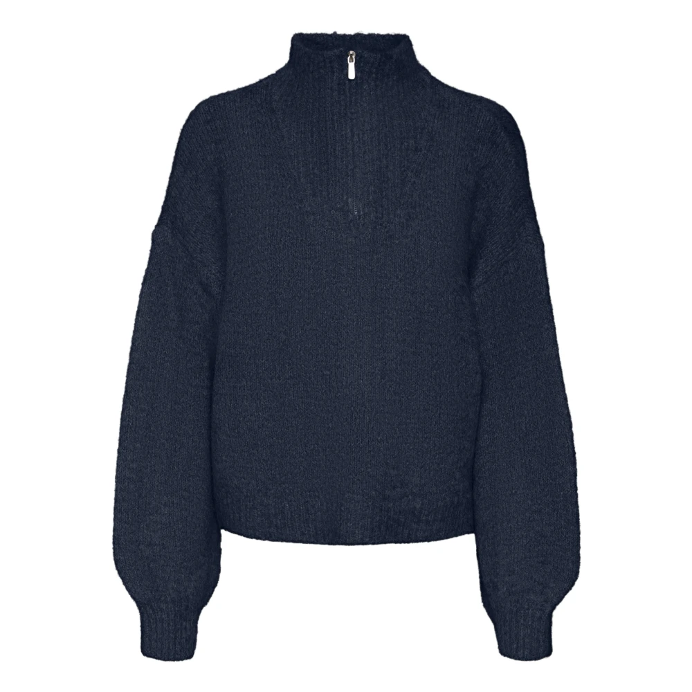 Navy Blazer Glidelås Pullover Genser