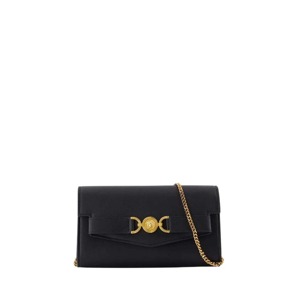 Versace Zwarte Leren Portemonnee Met Ketting Black Dames