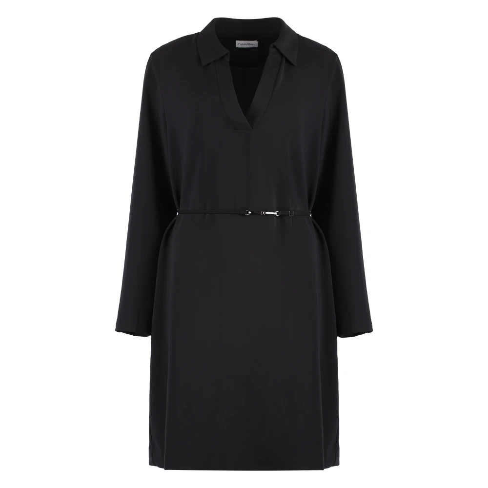 Calvin Klein V-hals Jurk met Riem en Split Black Dames